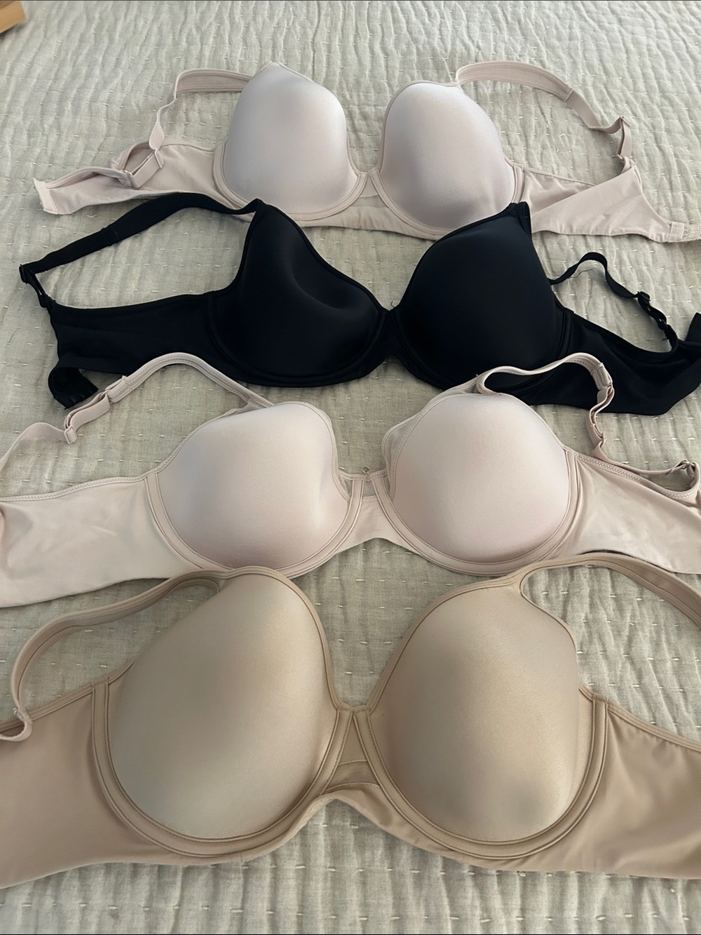 Bali 4-Pack T-Shirt Bras in Black, Nude, Light Pink, and Cream